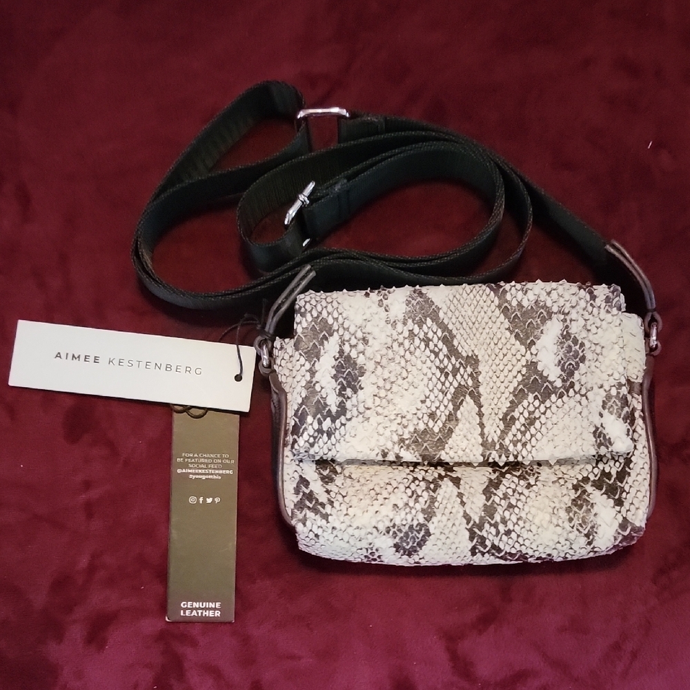 Aimee Kestenberg NWT Broadway Mini Crossbody Vanilla Snake Leather Cream & Black